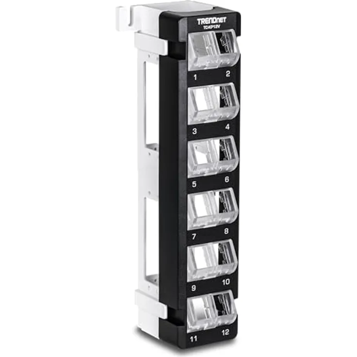 TRENDnet TC-KP12V Keystone-Patchpanel, 12-Port blanko abgewinkelt, Snap-In-Stil, mit 89D-Halterung und Kabelmanagement