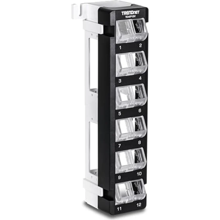 TRENDnet TC-KP12V Keystone-Patchpanel, 12-Port blanko abgewinkelt, Snap-In-Stil, mit 89D-Halterung und Kabelmanagement – Bild 1