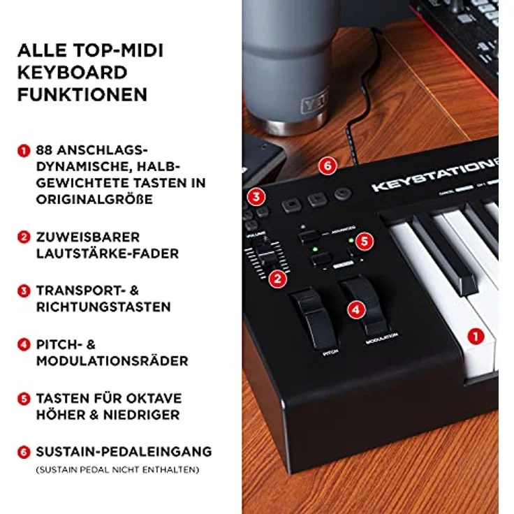 M-Audio Keystation 88 MK3 – MIDI Keyboard Controller mit 88 halbgewichteten Tasten für die Kontrolle über virtuelle Synthesizer und DAW-Parameter – Bild 3