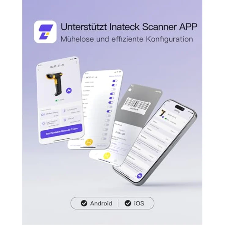 Inateck BCST-21 KI, Kabelloser 1D Barcode Scanner mit Bluetooth, 2000mAh Akku, 3 Monate Akkulaufzeit, Unterstützung für Inateck App und SDK, extrem robust – Bild 4