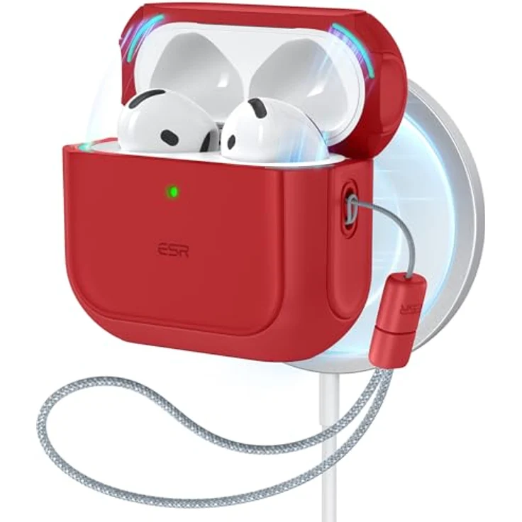 ESR Orbit Hybrid Hülle für AirPods 4 Gen (2024) mit USB-C, kabelloses Laden, Schutzhülle mit Handschlaufe, magnetischer Deckel, Rot – Bild 1