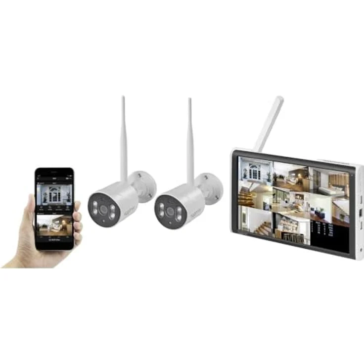 Sygonix Funk-Überwachungskamera-Set 8-Kanal mit 2 Kameras 1920 x 1080 Pixel 2.4 GHz, LCD Monitor, Körper- und Gesichtserkennung – Bild 1