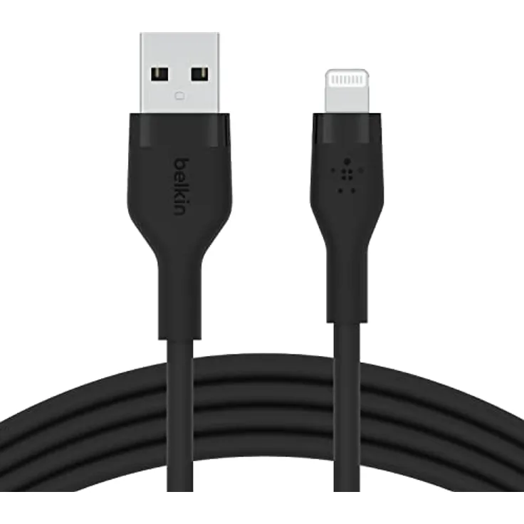 Belkin BoostCharge Flex Silikon-USB-A/Lightning-Kabel, 1 m, MFi-zertifiziertes Ladekabel für iPhone 14/14 Plus, 13, 12, 11, Pro, Max, mini, SE, iPad und andere Geräte – Schwarz