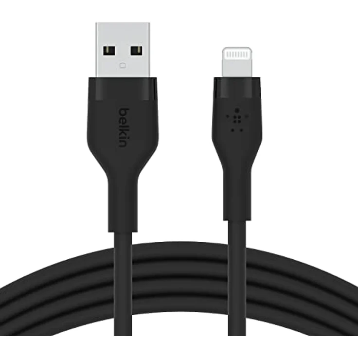 Belkin BoostCharge Flex Silikon-USB-A/Lightning-Kabel, 1 m, MFi-zertifiziertes Ladekabel für iPhone 14/14 Plus, 13, 12, 11, Pro, Max, mini, SE, iPad und andere Geräte – Schwarz – Bild 1