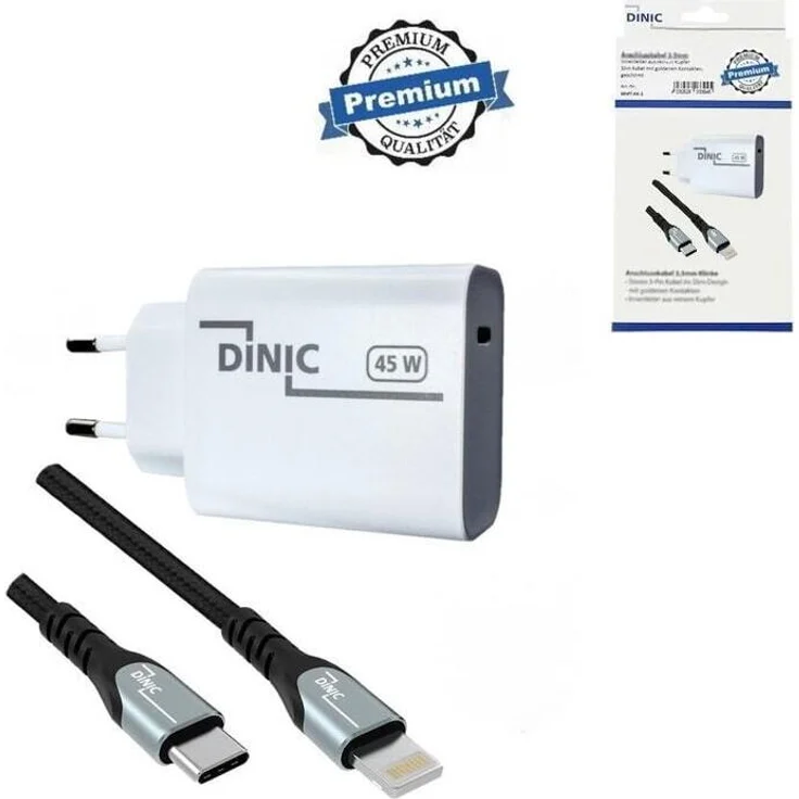 DINIC Ladegerät PW-45L-2HQ-KB, USB-C mit Lightning-Kabel, 45 W, 2 m, Weiß