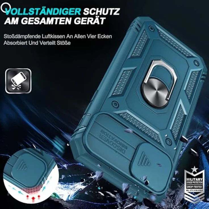 LeYi iPhone 11 Hülle mit 2X Panzer Glas, 360° Ring Halterung, Kameraschutz Schiebe, stoßfest und kratzfest, Blau – Bild 2