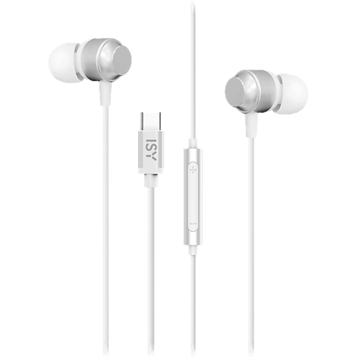 ISY IIE 1102-WT, Kabelgebundene In-ear Kopfhörer mit Type-C Anschluss und Silikon-Ohrstöpseln, Weiß