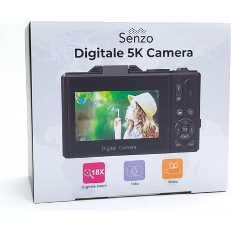 Senzo Digitalkamera 5K, 75MP, 18x Zoom, 60FPS, kompakt mit WiFi und 64GB Speicher – Bild 9