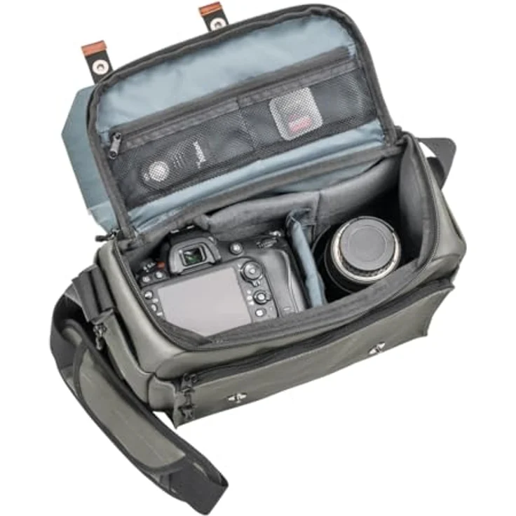 Mantona Kameratasche Milano grande (modische Universaltasche für Digital-Spiegelreflex-Kameras und Systemkameras plus Zubehör, Vintage, graues Interieur) grau - Preisvergleich – Bild 3