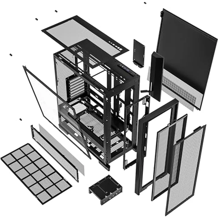 SILENTWARE Air 2000 A-RGB Black, Midi Tower PC-Gehäuse mit Glas-Seitenfenster, 7 RGB-Lüftern, extremem Airflow, ASUS BTF & MSI Project Zero Kompatibilität, Platz für 420mm Radiatoren, E-ATX, ATX/mATX/ITX, USB-C – Bild 3