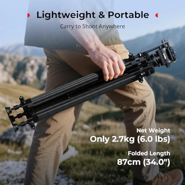 SmallRig 5441 AD14, Heavy-Duty Carbon Fiber Tripod für Smartphone-/Digital-Kamera, schwarz – Bild 2