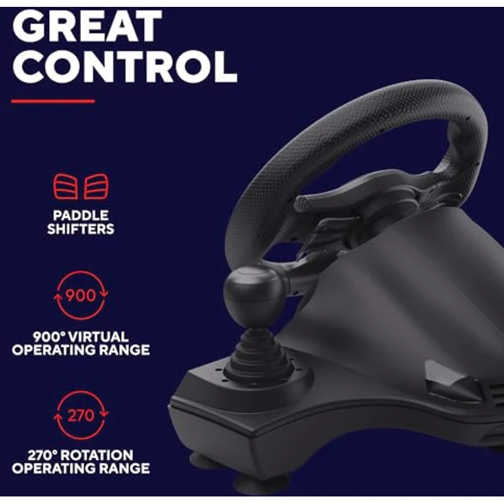 Trust GXT 289 Movi Gaming Lenkrad mit Pedalen, Schaltwippen, 270° Drehbereich, Vibrationsfeedback für PC, Xbox Series X/S, PS4, Nintendo Switch, Schwarz – Bild 4