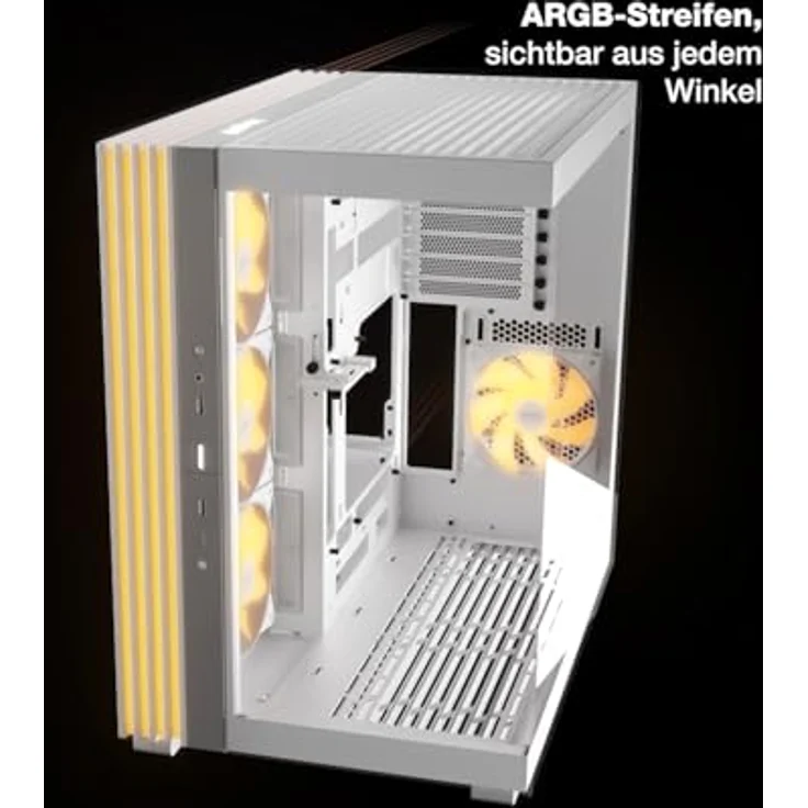 be quiet! Light Base 600 DX White PC-Gehäuse, Panorama-Blick, Show Case, Dual Chamber Design, ARGB LED-Streifen, invertierbar, horizontal nutzbar, Backside Connector Design – Bild 3