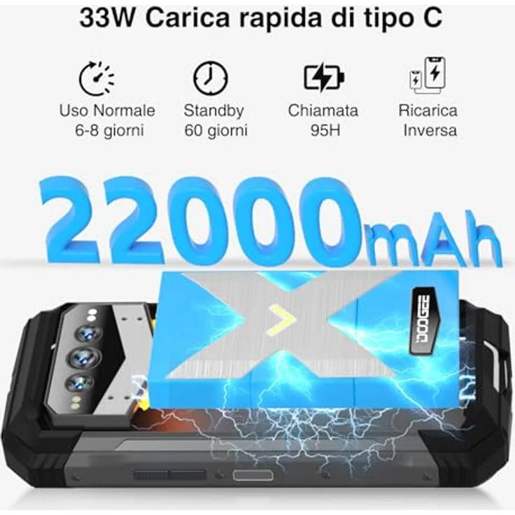 DOOGEE VMAX PLUS 5G Rugged Smartphone [2024], 36 GB + 512 GB (TF 2 TB), 22000 mAh Akku, 200 MP AI Dreifachkamera, Android 14, 6,58 Zoll FHD+ 120 Hz, Fingerabdruck NFC/OTG, blau – Bild 4