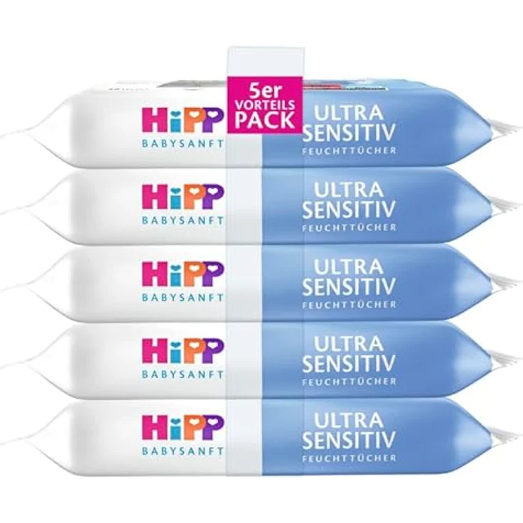 HiPP Babysanft Feuchttücher, Ultra Sensitiv mit innovativer Schwämmchenstruktur, 5 x 48 Tücher – Bild 2