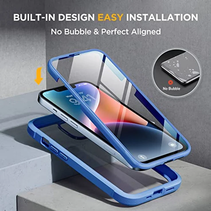 Miracase 360 Grad Hülle für iPhone 13/14 (6.1 Zoll), Ganzkörper Schutzhülle mit 9H Glas Displayschutzfolie, stoßfest, Blau – Bild 3