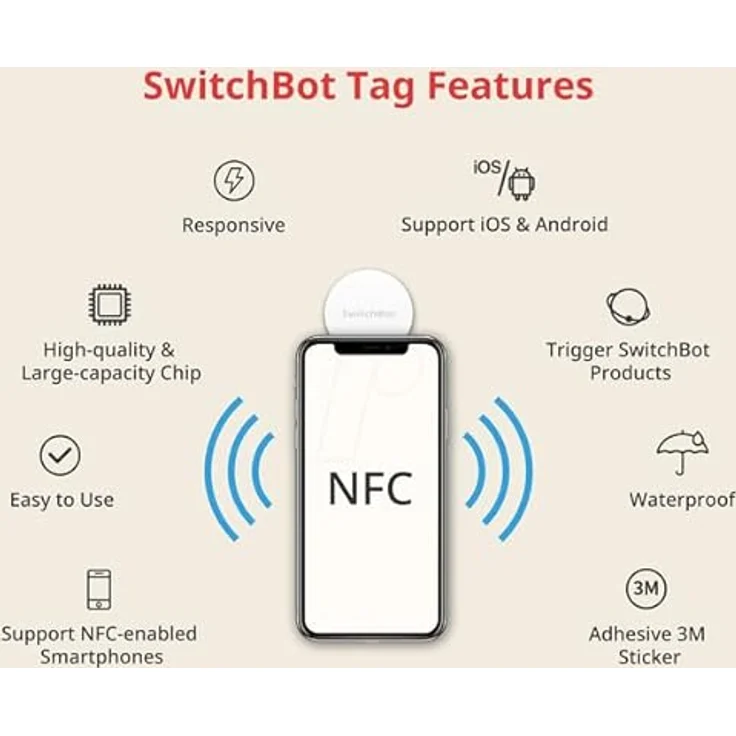 SWITCHBOT Smart Tag 3er Pack NFC-Tag Aufkleber, Weiß, NTAG 216-Chip mit 888 Byte Speicher, wasserdicht, kompatibel mit Android und iOS – Bild 3