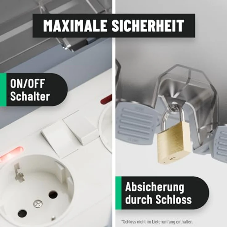 greate abschließbare Außensteckdose wasserdicht Garten mit Schalter - 2fach Aussensteckdose wasserdicht IP66, schaltbare Aussensteckdose, wasserdichte Steckdose, Outdoor Steckdose wasserdicht außen - greate Gartensteckdose IP66, staubdicht, abschließbar, 2 Schalter – Bild 3