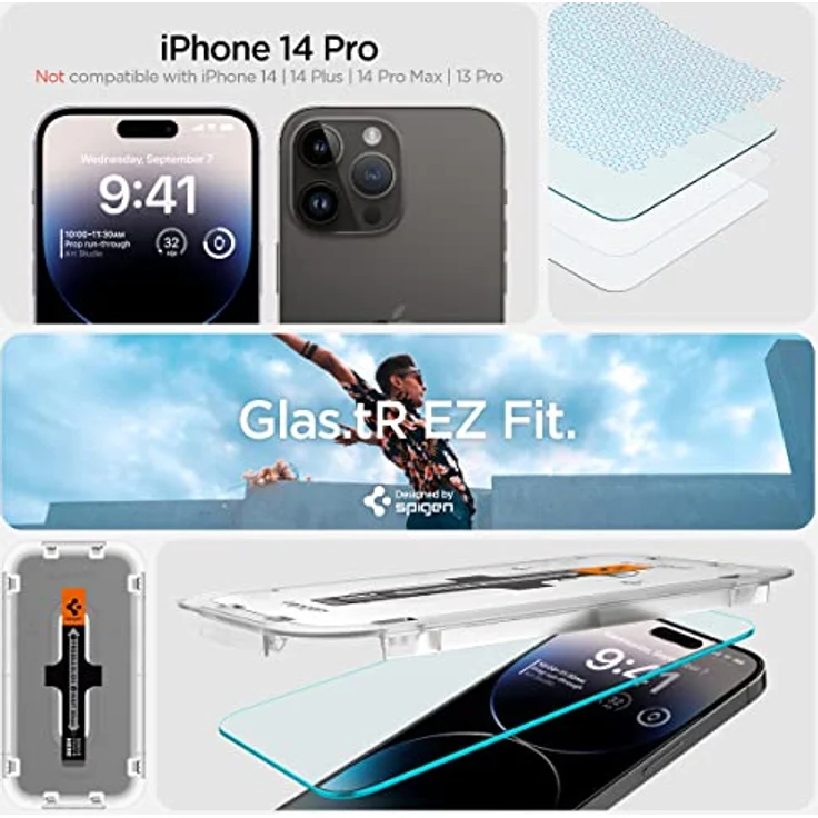 Spigen Glas.tR EZ Fit Schutzfolie kompatibel mit iPhone 14 Pro, 2 Stück, Kratzfest, 9H Härte Folie – Bild 3
