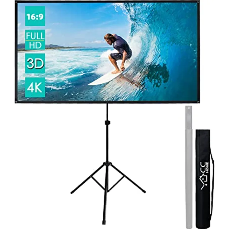 CCLIFE Klappbar Beamer Leinwand mit Stativ 80/90/100 Zoll Rolloleinwand heimkino Mobile, Schwarz