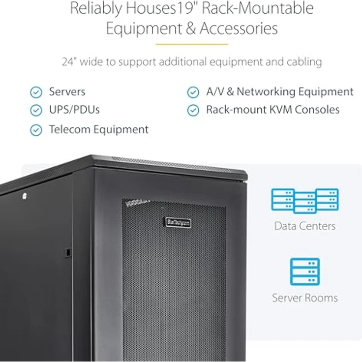 StarTech 42U Server Cabinet, 19 Zoll Rack für Server und Netzwerktechnik, schwarz, 907 kg Traglast, mit abschließbaren Türen und Rollen – Bild 4