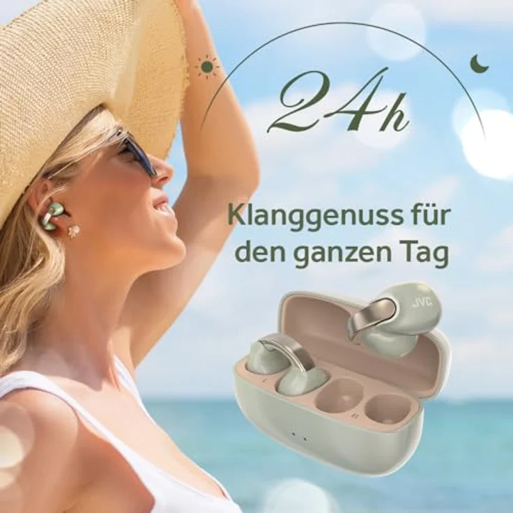 JVC Nearphones HA-NP1T-GN, kabellose In-Ear Ohrhörer im Earcuff-Design mit Bluetooth 5.3, IPX4 Spritzwasserschutz, 24 Stunden Wiedergabezeit, grün Perlmutt-Opt – Bild 5