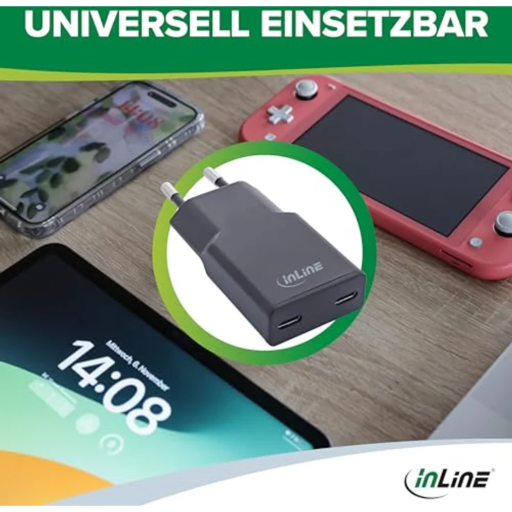 InLine USB-C Ladegerät, ultrakompakt, 2-Port, 30W, Power Delivery, PPS, schwarz – Bild 4