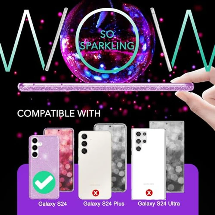NALIA Stabile Glitzerhülle kompatibel mit Samsung Galaxy S24, Stoßfeste Funkelnde Glitzer Handyhülle, Glamour Schutz Cover, Lila – Bild 4