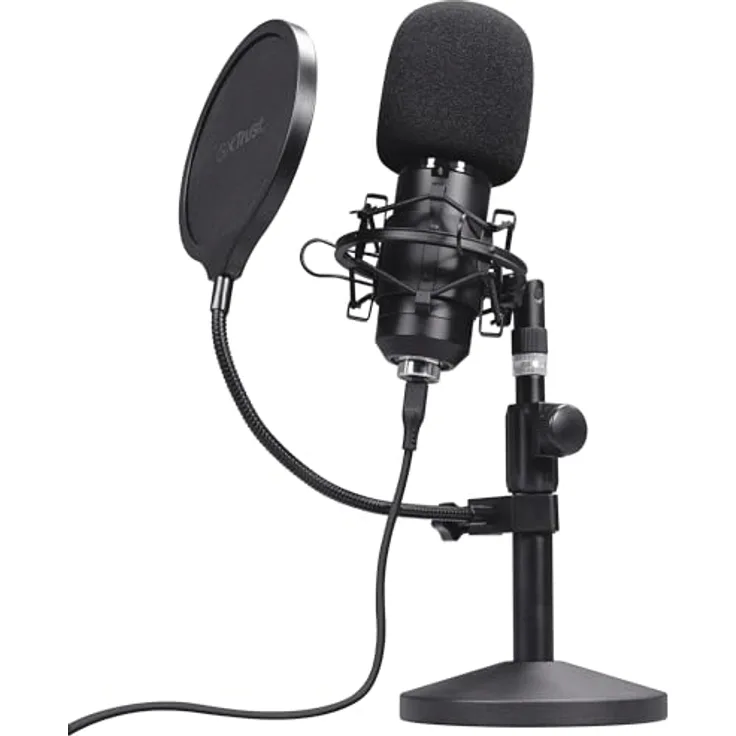 Trust Gaming GXTrust 269 Emita II Mikrofon mit verstellbarem Standfuß, Windfilter und Popfilter, USB Mikrofon mit Nierencharakteristik, 192 kHz für PC, PS4, PS5, Schwarz