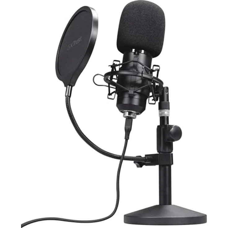 Trust Gaming GXTrust 269 Emita II Mikrofon mit verstellbarem Standfuß, Windfilter und Popfilter, USB Mikrofon mit Nierencharakteristik, 192 kHz für PC, PS4, PS5, Schwarz – Bild 1