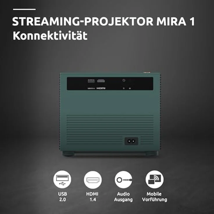Strong Mira 1, Full HD Beamer mit 300 ANSI Lumen, tannengrün und schwarz, Google TV, 40-150 Zoll Projektionsgröße – Bild 4
