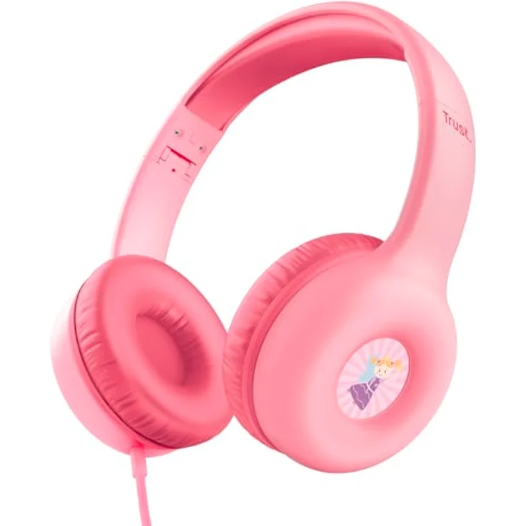 Trust Nouna Kinder Kopfhörer mit Kabel, Lautstärkenbegrenzer (85dB), On Ear Faltbares Headset mit Mikrofon, 3.5mm Klinke, Aufkleber, Rosa – Bild 1