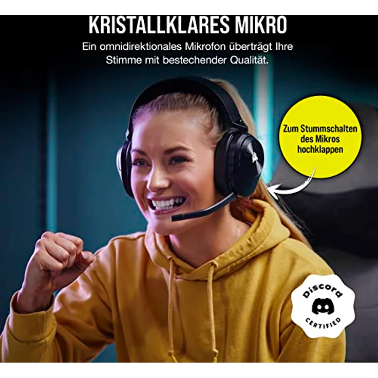 Corsair HS55 WIRELESS CORE Gaming-Headset - 2,4-GHz, Bis zu 15 Metern Bluetooth Reichweite, Leichte Konstruktion, Tempest 3D AudioTech der PS5 Kompatibel, Omnidirektionales Mikrofon - Schwarz – Bild 4
