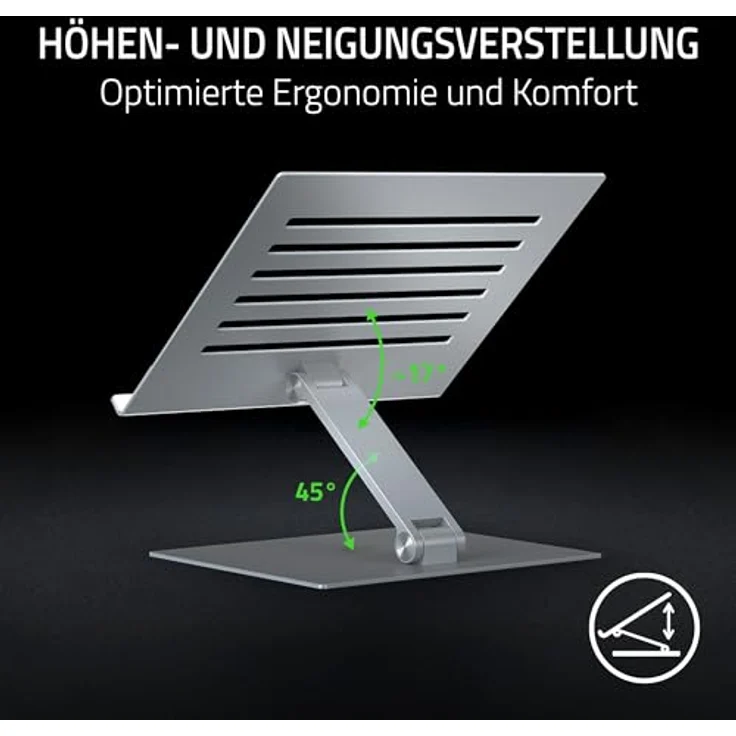 Razer Adjustable Laptop Stand - Ergonomischer höhenverstellbarer Laptop-Ständer für Laptops bis zu 18“ Zoll (höhen- und neigungsverstellbar, Robustes Aluminium, belüftetes Design) Mercury – Bild 2
