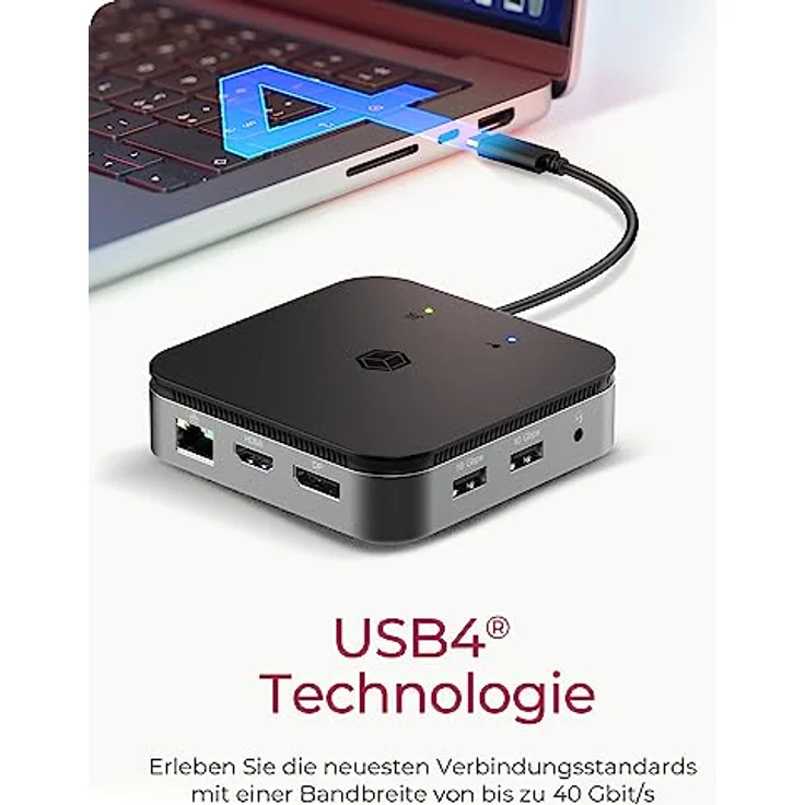 ICY BOX USB4 Docking Station (7-in-1) für 2 Monitore (1x HDMI & 1x DP), 4K 120Hz / 8K 30Hz, 3X USB 3.2 Gen 2 (10 Gbit/s), 60W Power Delivery, Gigabit Ethernet, Audio, IB-DK408-C41 – Bild 4