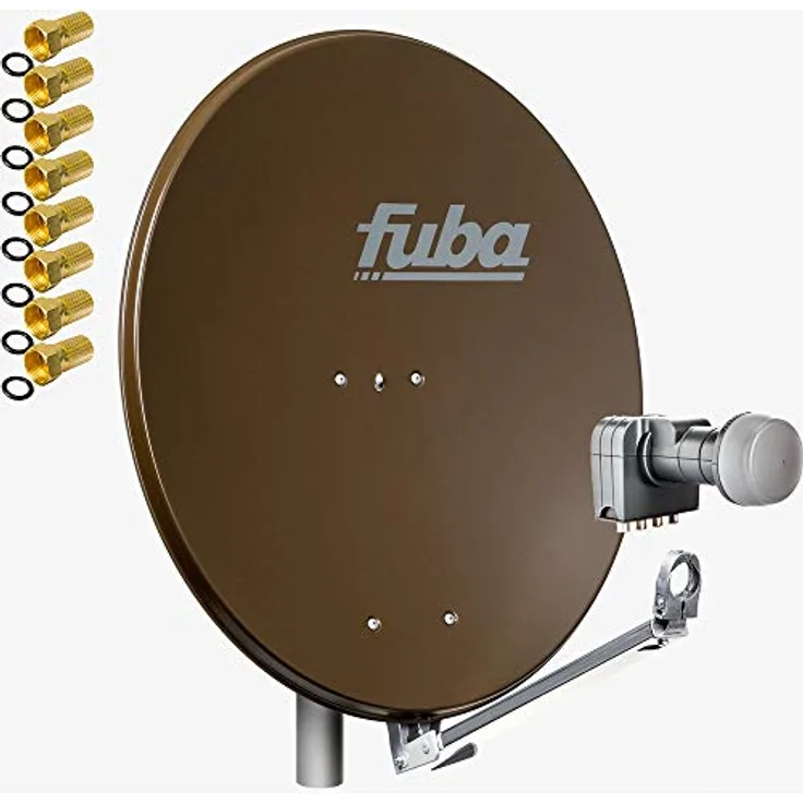 Fuba DAL 804 B, Satelliten Anlage Schüssel 74cm in Braun mit Quad LNB DEK 417 für 4 Teilnehmer, HDTV, 4K, 3D kompatibel