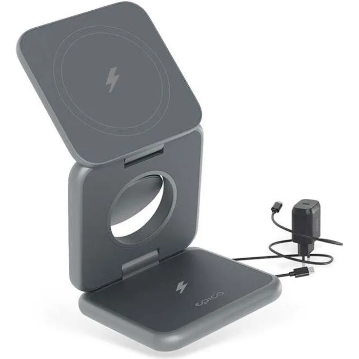 Epico Mag+ faltbares kabelloses Ladegerät mit 15W MagSafe-Unterstützung, Aluminium und Silikon, space grey
