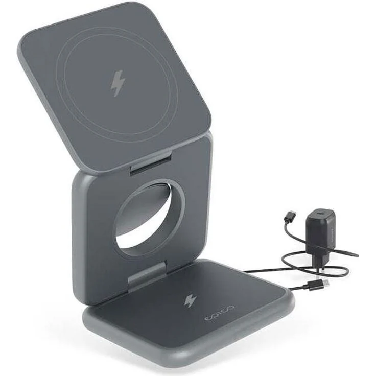 Epico Mag+ faltbares kabelloses Ladegerät mit 15W MagSafe-Unterstützung, Aluminium und Silikon, space grey
