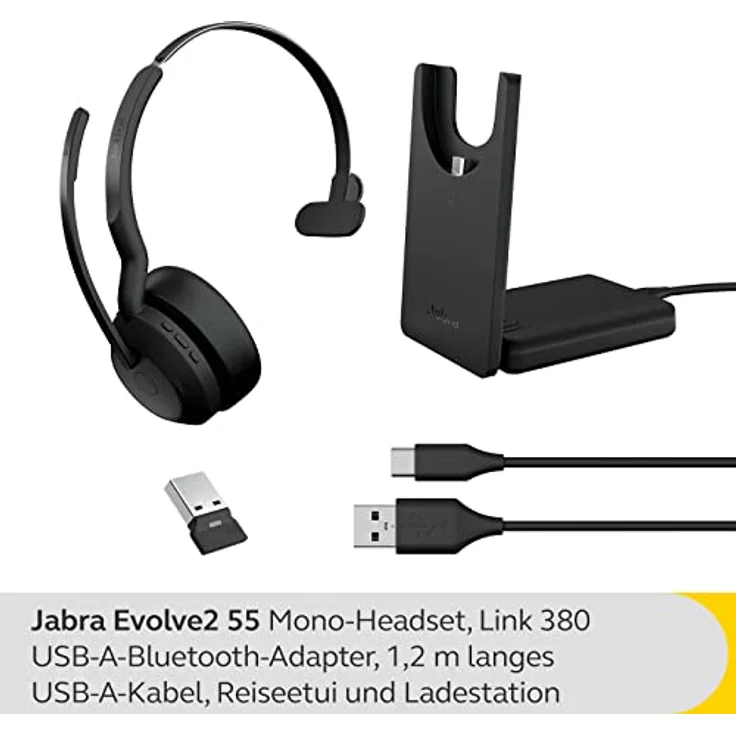 Jabra Evolve2 55 - schnurloses Mono-Headset mit Ladestation und Jabra Air Comfort - Mikrofone mit Geräuschunterdrückung und ANC, für MS Teams zertifiziert, mit anderen Plattformen kompatibel - Schwarz – Bild 2
