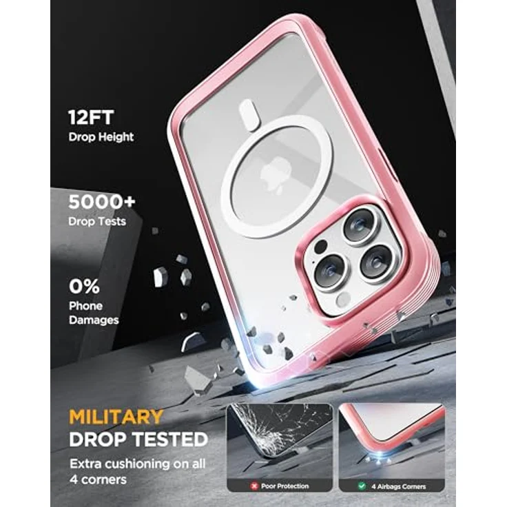 miracase Vollschutzhülle für iPhone 15 Pro, Magsafe, 360° Ganzkörperschutz, 9H-Displayschutz, Rosa – Bild 4