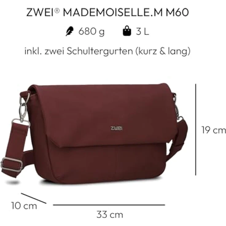 Zwei Mademoiselle.M Messenger, 33 cm Laptopfach in Rot, 100% Polyurethan – Bild 2