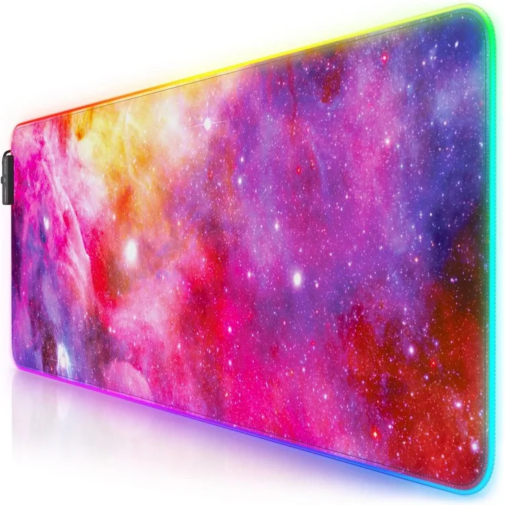 Titanwolf RGB Gaming Mauspad 800 x 300 mm, LED Multi Color XL, rutschfest, abwaschbar, präzise Steuerung mit farbiger Galaxie
