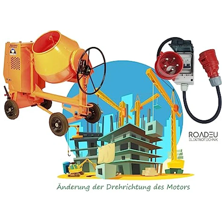 RoadEu - CEE Adapter 32A auf 16A mit Phasenwender - Starkstrom Adapter 32A Stecker auf 16A Kupplung mit Leitungsschutzschalter 16A C - 1 Meter - CEE Verlängerungskabel - Wasserfest und solide konstruiert, IP44, schwarz – Bild 5