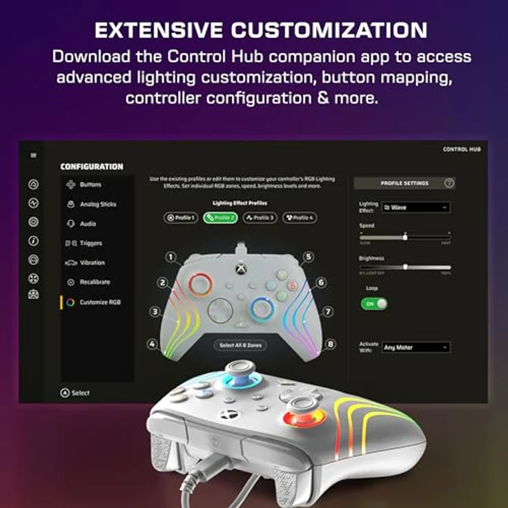 Turtle Beach Afterglow Wave Wired Controller · XB, Gaming Controller mit RGB-Beleuchtung, ergonomischem Design und programmierbaren Tasten, Grau – Bild 8