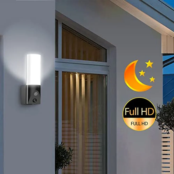 VisorTech Aussenlampe mit Kamera: 2er-Set LED-Außenwandleuchte & WLAN-Full-HD-Kamera, PIR, App, IP65 (Lampe mit Kamera WLAN, LED Lampe mit Kamera, Außenbeleuchtung Bewegungsmelder) – Bild 5