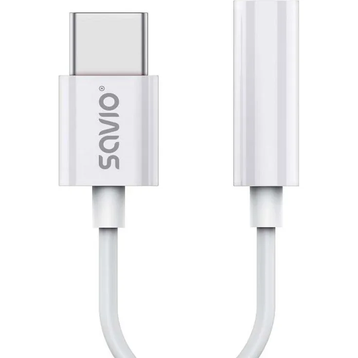 Savio AK-51, USB-C auf 3.5mm Mini-Klinke Adapter, 0,11 m, Weiß, mit DAC, kompatibel mit Huawei, Oppo, Xiaomi