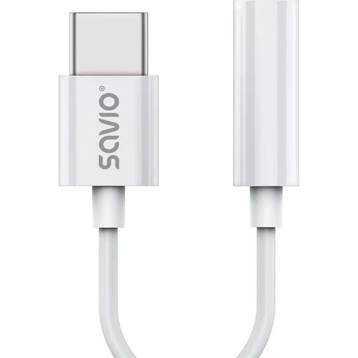 Savio AK-51, USB-C auf 3.5mm Mini-Klinke Adapter, 0,11 m, Weiß, mit DAC, kompatibel mit Huawei, Oppo, Xiaomi