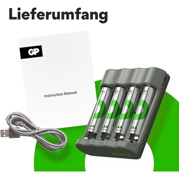 GP Batteries GPRCKCHB441U007 ReCyko 4-Port USB Ladegerät, inkl. 4x AA 2100mAh NiMH Akkus, kompakt und sicherheitsoptimiert – Bild 4