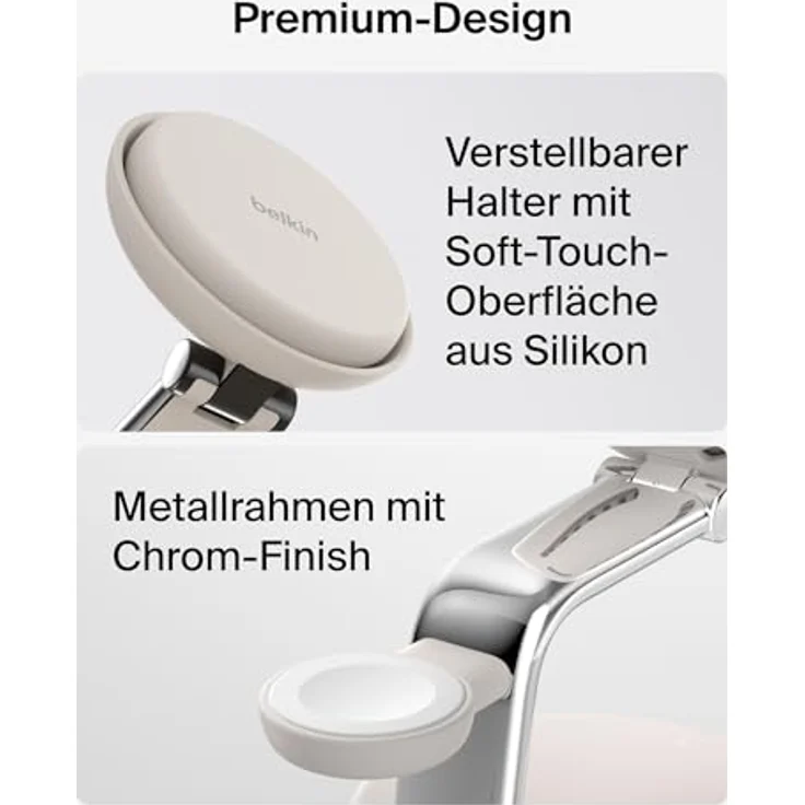 Belkin UltraCharge Pro Qi2 Induktive Ladestation, 25W, 3-in-1 Ladegerät mit MagSafe-Kompatibilität, Wireless Charger für iPhone 16, Apple Watch und AirPods, mit ChillBoost Kühltechnik und 45-W-Adapter – Sandfarben – Bild 4