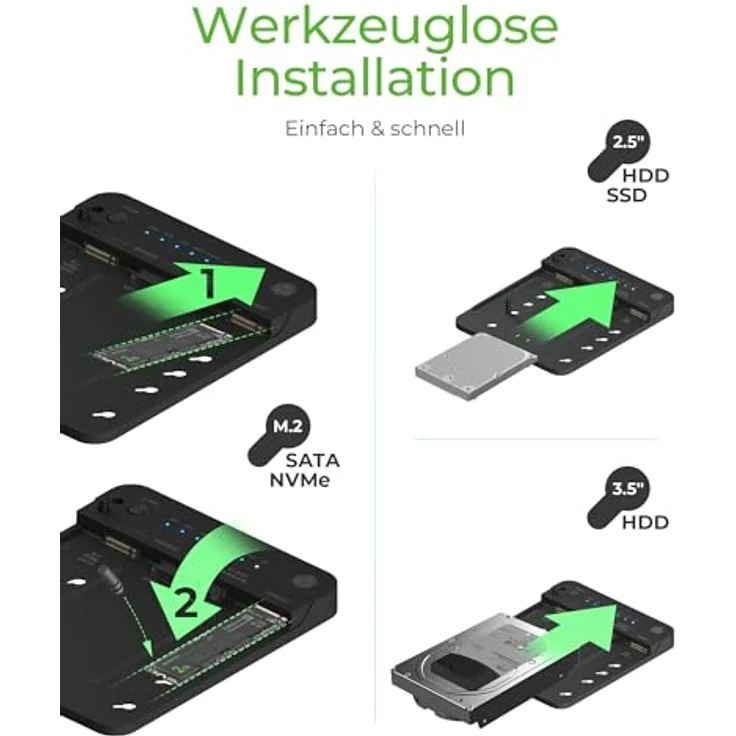 ICY BOX HDD/M.2 NVMe SSD Docking Station USB 3.2 Gen 2 (10 Gbit/s), Werkzeuglose Installation & Datenklon auf Knopfdruck, USB-C & USB-A, IB-2913MCL-C31 – Bild 2